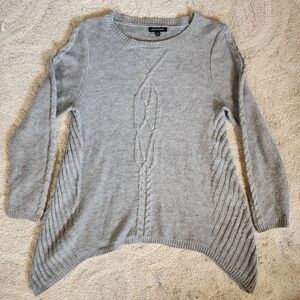 Notations Pullover Sweater Grey Women's Small S Cable Knit Waterfall Long Sleeve
